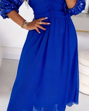 Kleid Modisch Puffärmel V-Ausschnitt