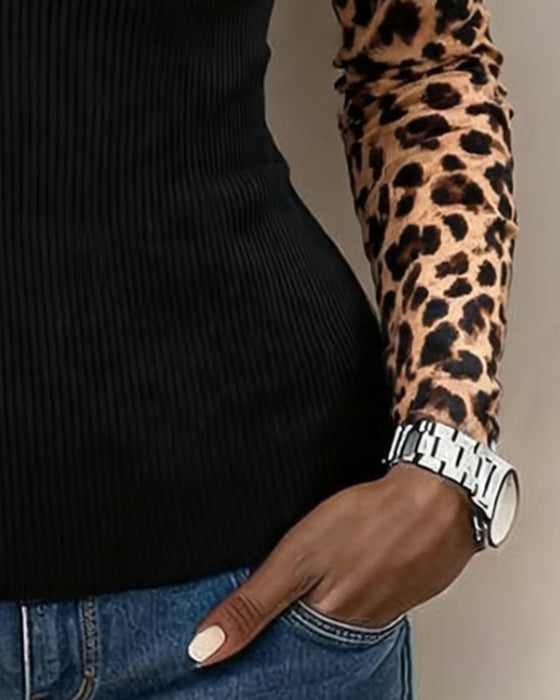 Bluse Falsch Layer Leopard Druck Locker