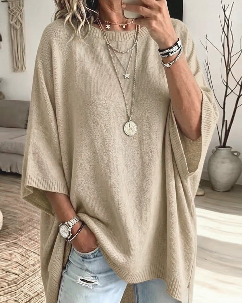 Pullover Locker Rundhals Einfarbig