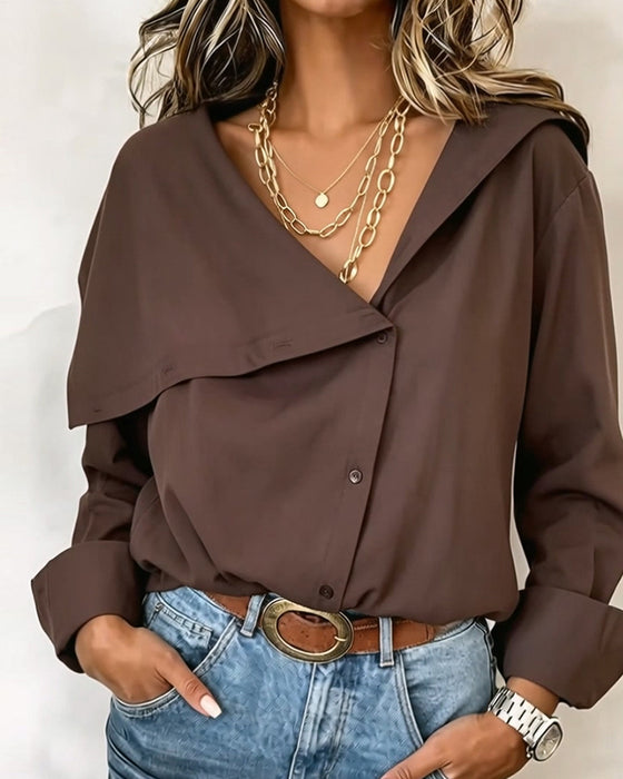 Bluse Tiefes V Asymmetrisch Knopf Revers