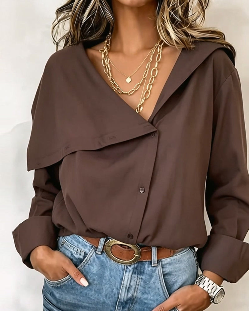 Bluse Tiefes V Asymmetrisch Knopf Revers