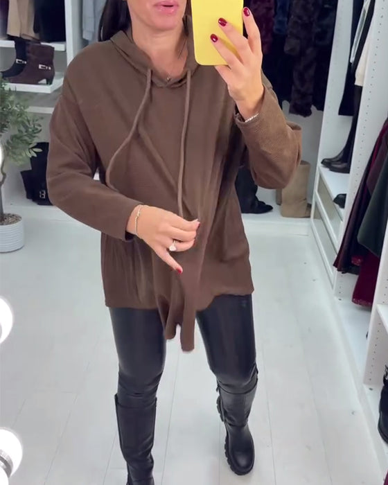 Unregelmäßige weite Uni-Langarm-Hoodie