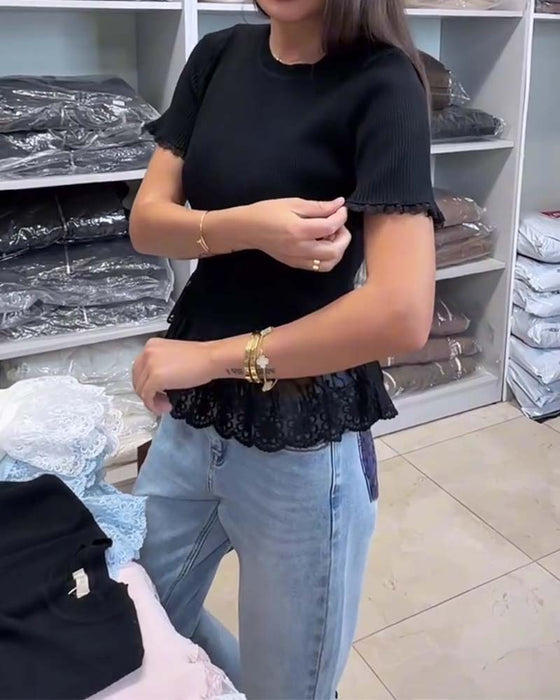 Top Unifarben Patchwork Rippstrick