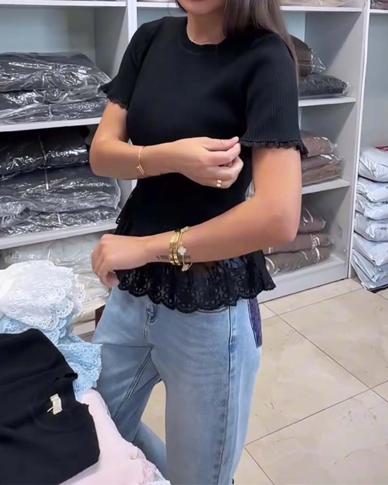 Top Unifarben Patchwork Rippstrick