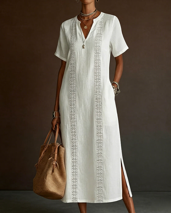 Lässiges Einfarbiges Kleid Mit Schlitz
