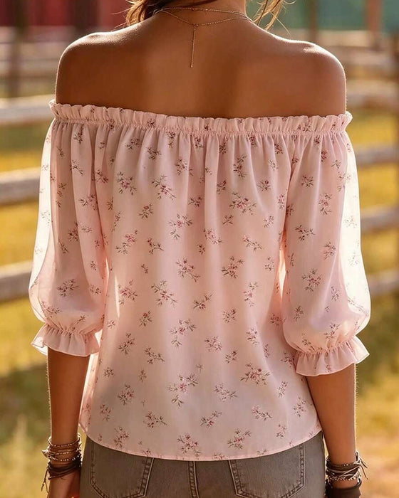 Bluse Off-Shoulder Blumig Dreiviertel Ärmel