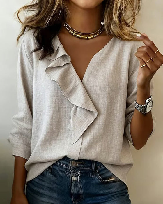 Bluse gerüscht einfarbig langärmlig