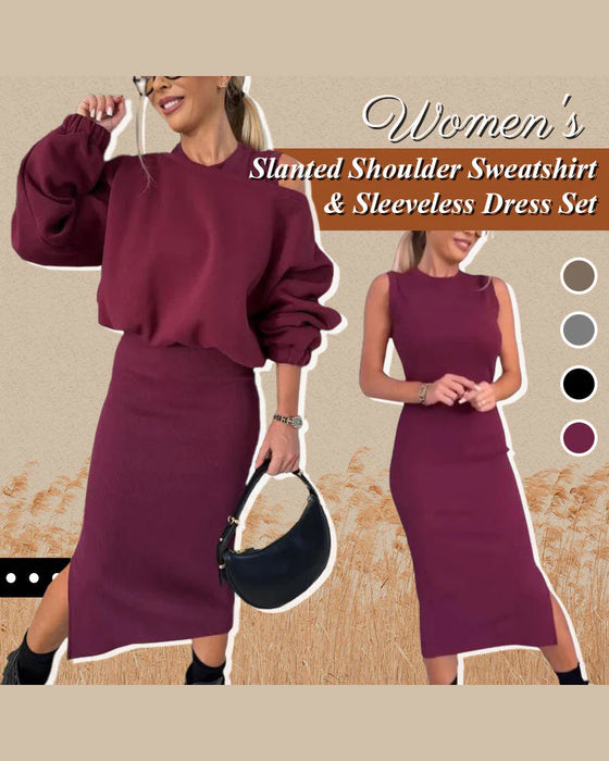 Damen-Set mit schräger Schulter-Sweatshirt und ärmellosem Kleid