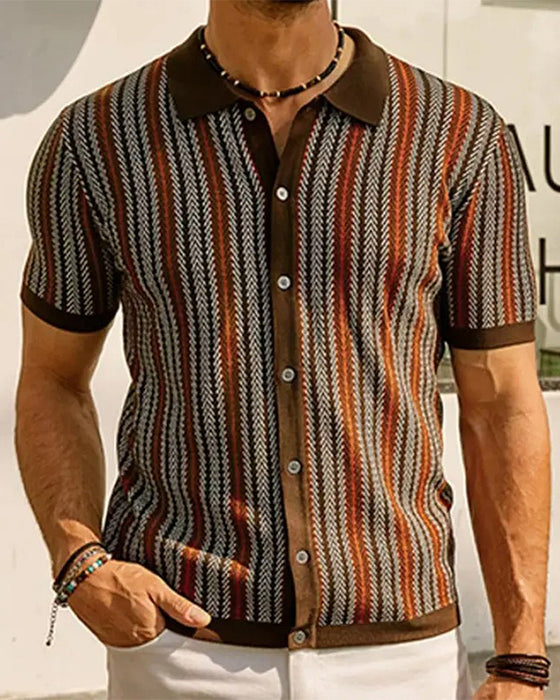 T-Shirt Revers Herren Kurzarm Knopf