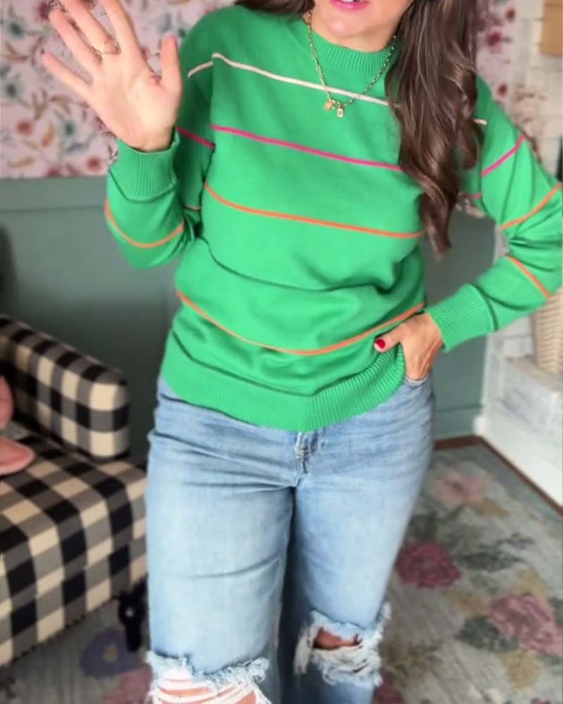 Pullover, lässig, Rundhalsausschnitt, gestreift