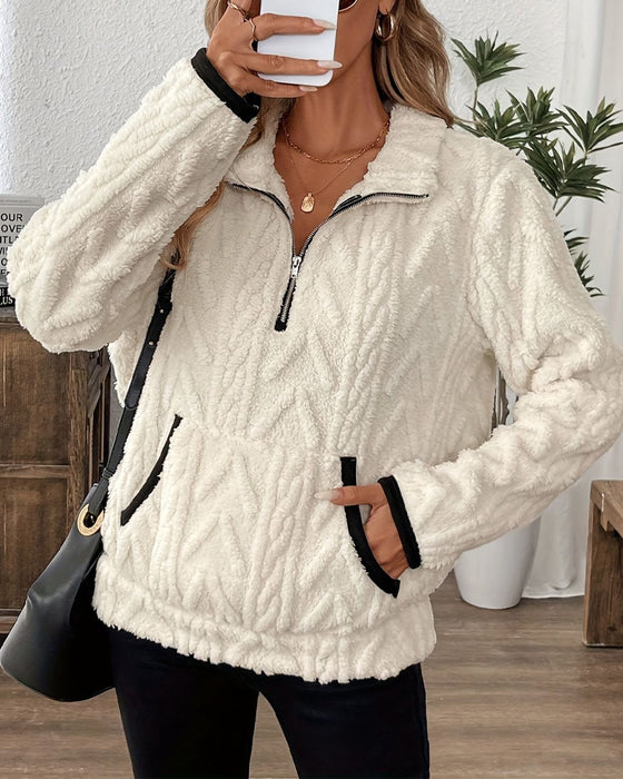 Sweatshirt mit Revers Frontreißer Flauschig