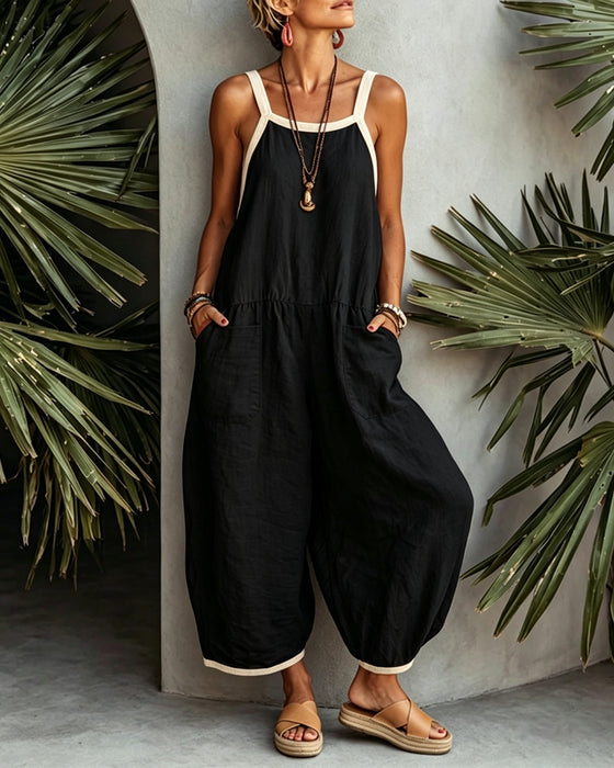 Farbblockierter Jumpsuit Mit Taschen