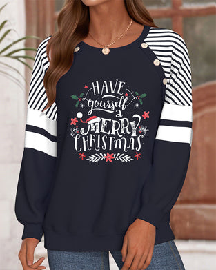Sweatshirt Weihnachtsbuchstabe Gedruckt Runder Hals