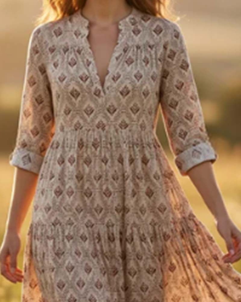 Kleid Vintage V-Ausschnitt Geblümt