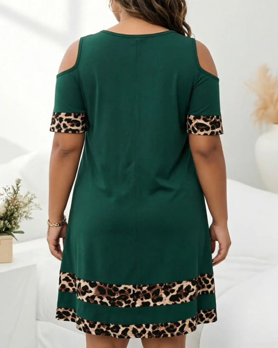 Kleid Rundhals Off-Shoulder Leopard Herz
