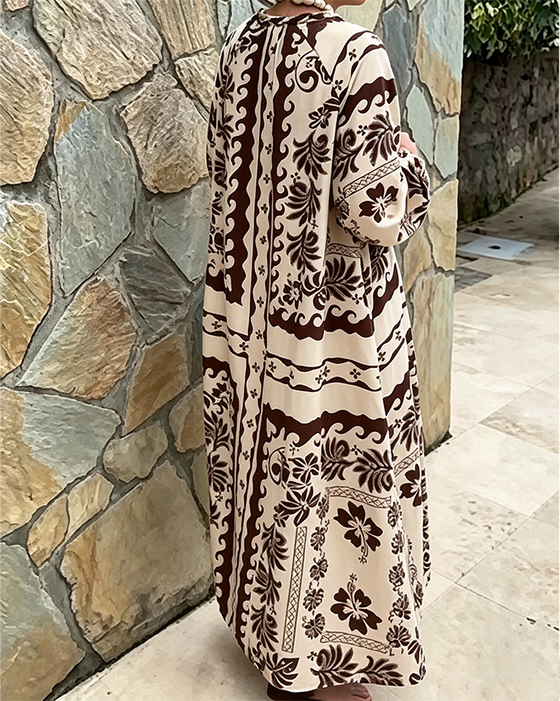 Kleid V-Ausschnitt Ethno-Stil Locker Großer Saum