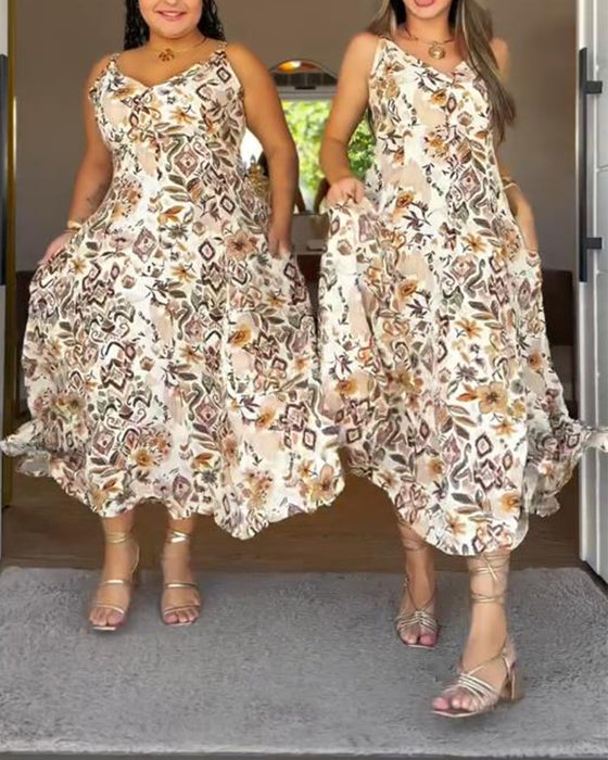 Kleider Sling Resort Print Maxi
