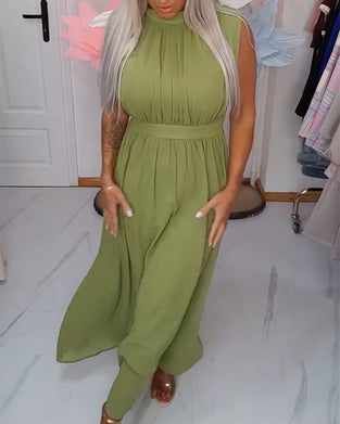 Kleid Unifarben ärmellos taillierend Maxi