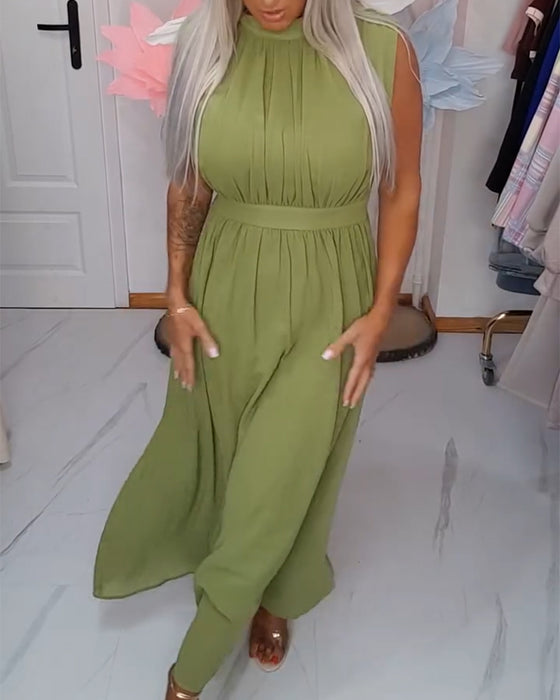 Kleid Unifarben ärmellos taillierend Maxi