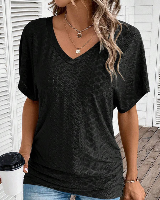 T-Shirt V-Ausschnitt Einfarbig Casual