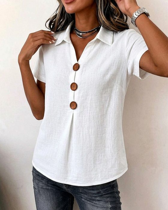 Bluse Revers Drei-Knopf Kurzarm