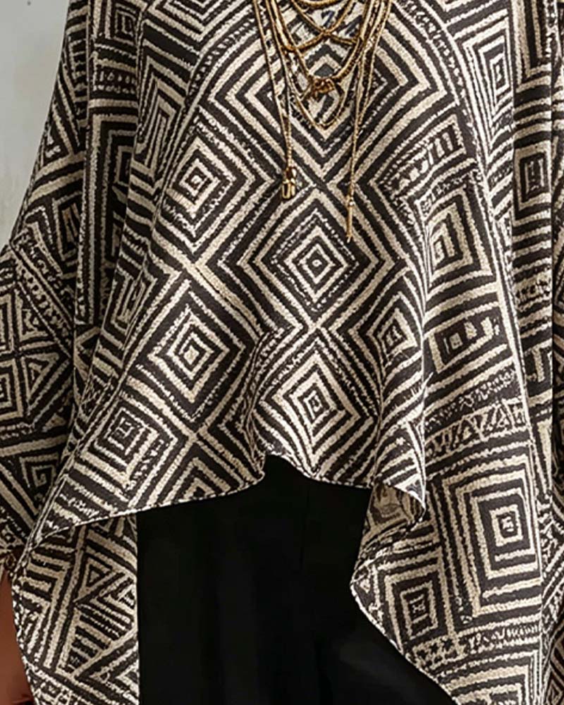 Bluse Diamant Muster Unregelmäßig Lässig