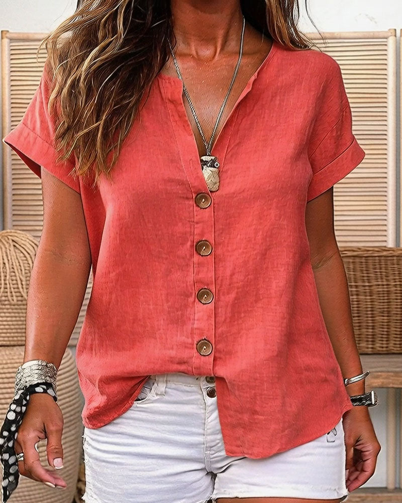 Hemd V-Ausschnitt Einreihig Kurzarm