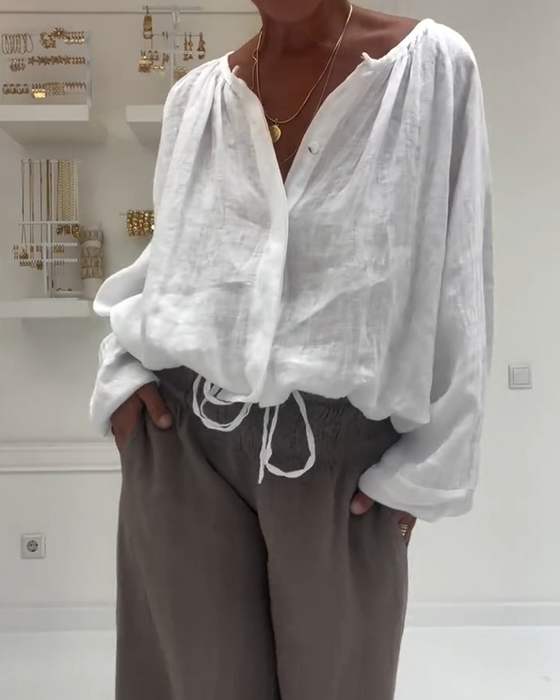 Bluse Langarm Gerafft Binden