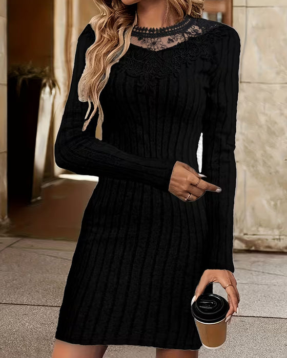 Kleid Rundhals Langarm Mode