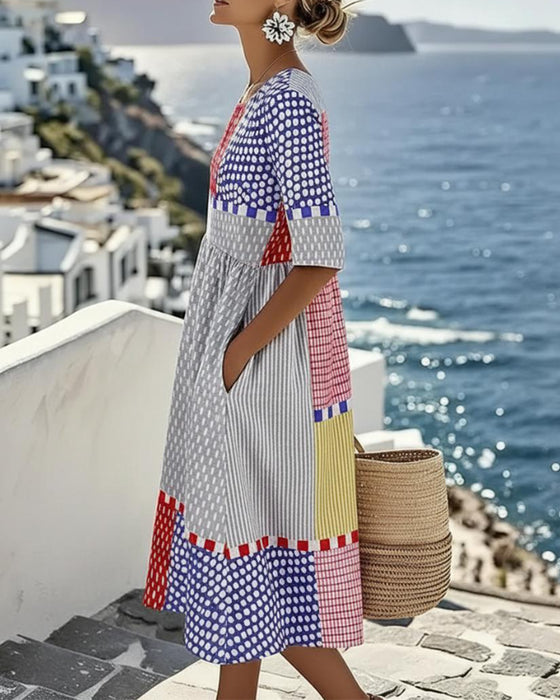 Kleid Farbblock Geometrisch Tupfen