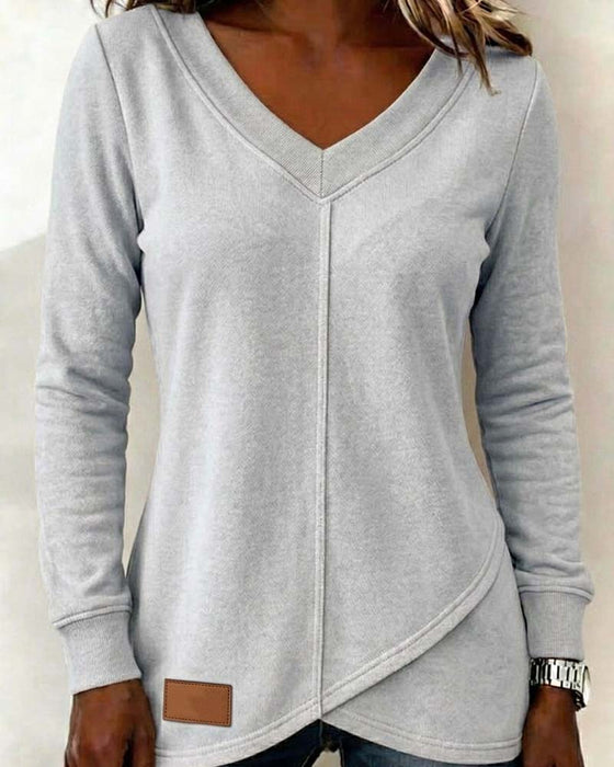 Sweatshirt V-Ausschnitt Langarm Kreuz Asymmetrisch