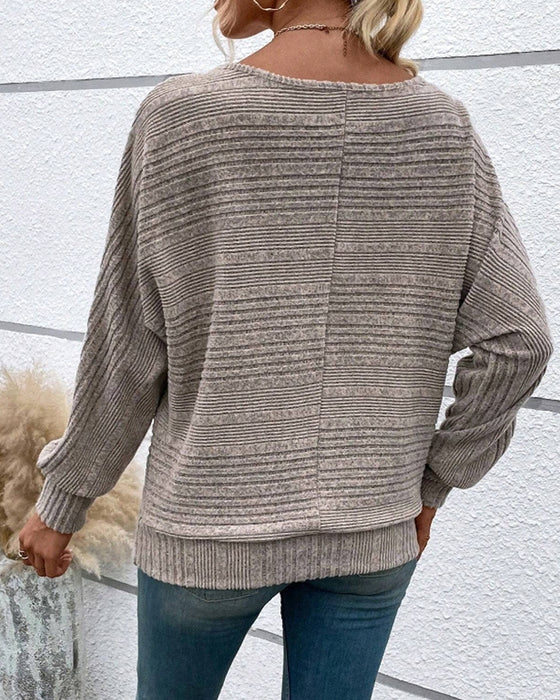 Einfarbiges Langarmshirt mit Rundhals und Streifen