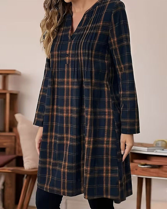Kleid Karomuster Langarm A-Linie