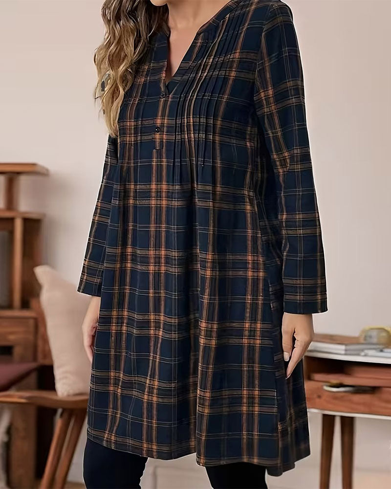 Kleid Karomuster Langarm A-Linie