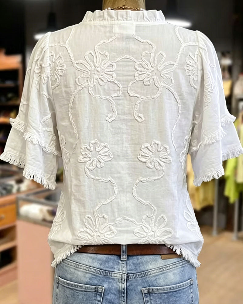 Bluse Fransensaum Puffärmel