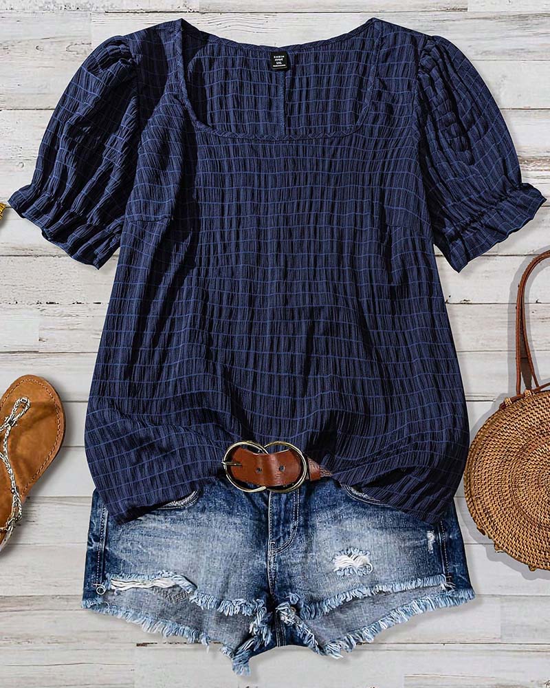 Bluse mit Puffärmeln und Karomuster