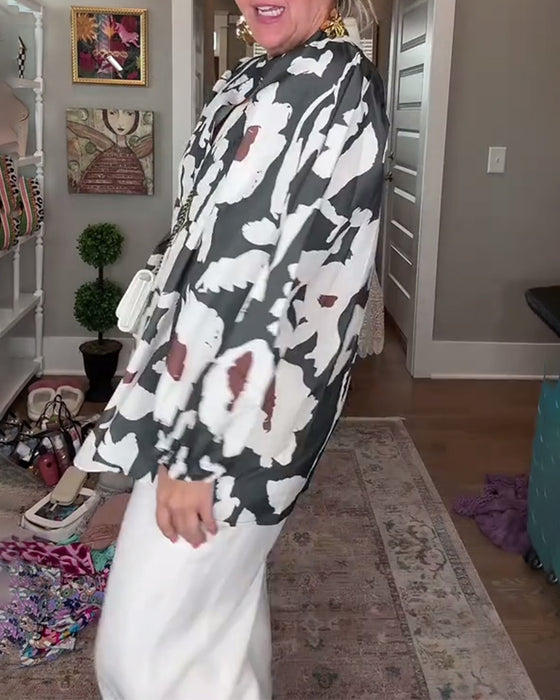 Bluse Blumenprint Rüschenbesatz Locker
