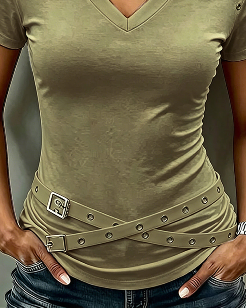 T-Shirt Kreuz Gurt Hohl Aus Slim Fit