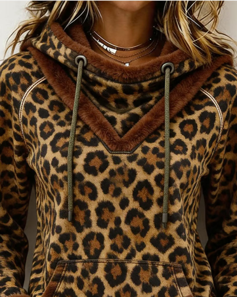 Sweatshirt Leopardenmuster Mit Kapuze Kordelzug