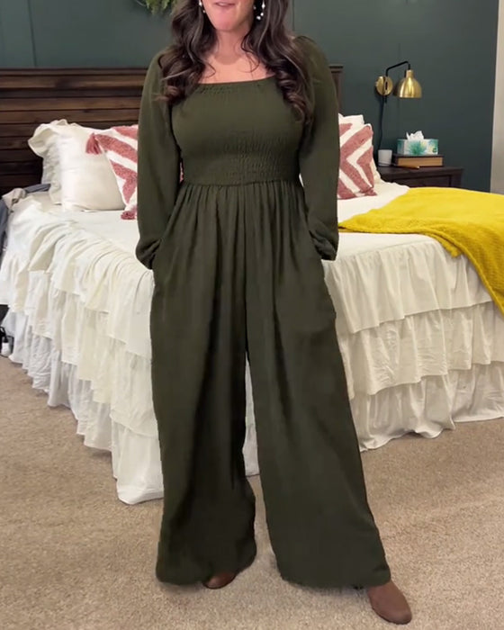 Jumpsuit Gummizugbund Uni Quadrat-Ausschnitt