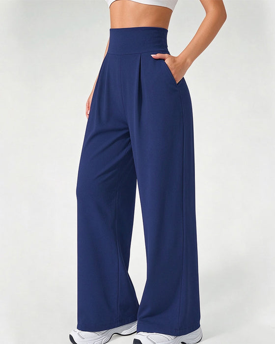 Hose Hohe Taille Tasche Einfarbig Weites Bein