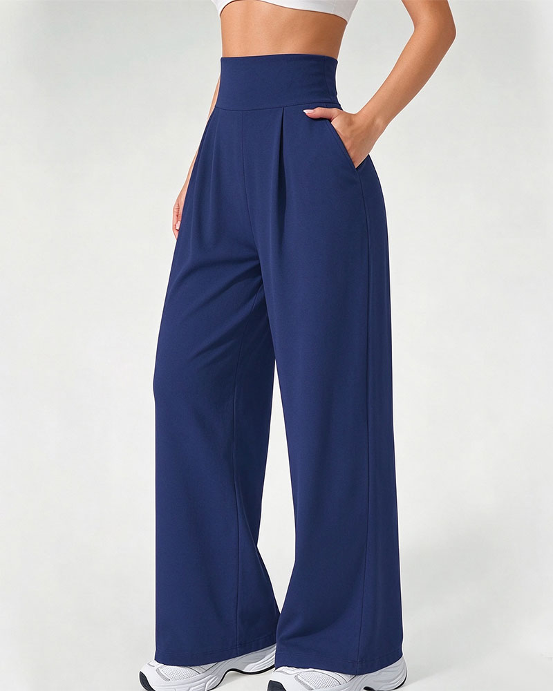 Hose Hohe Taille Tasche Einfarbig Weites Bein