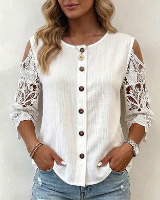 Bluse Ausschnitt Off-Shoulder Knopf