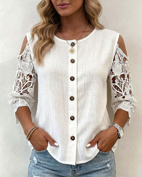 Bluse Ausschnitt Off-Shoulder Knopf