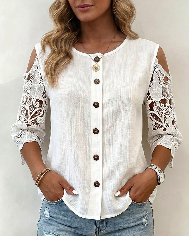 Bluse Ausschnitt Off-Shoulder Knopf