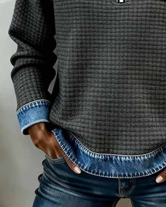 Sweatshirt Mit Halbem Reißverschluss Und Farbblock-Design