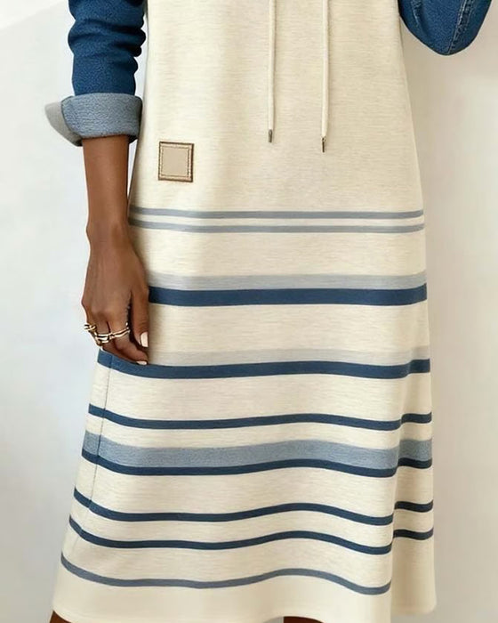 Kleid Mit Kapuze Gestreift Farbblock