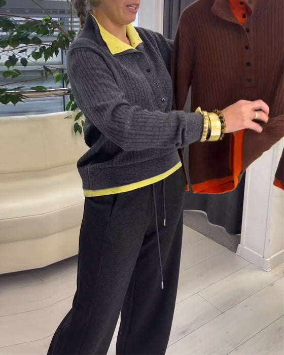 Pullover wolle kontrastfarbe fake zweiteilig