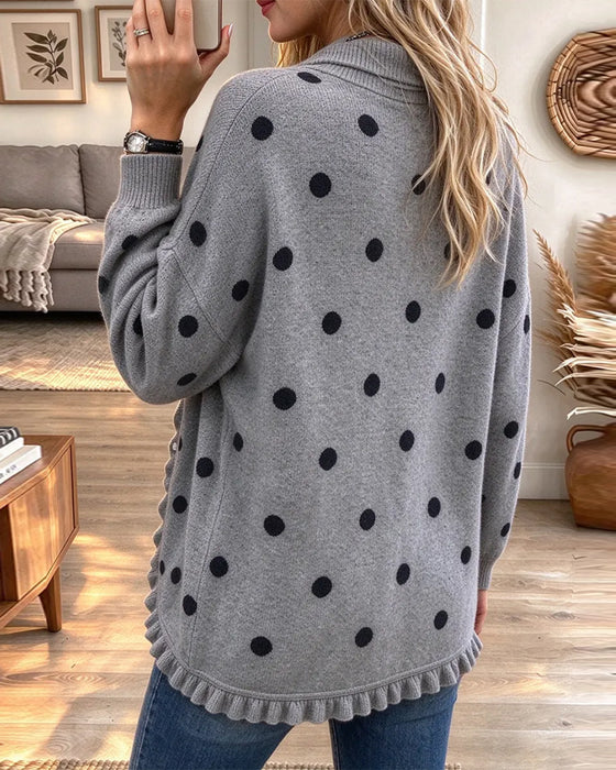 Strickjacke Revers Rüschen Gepunktet