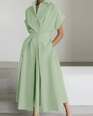 Kleid A-Linie Bindung Hohe Taille Knopf